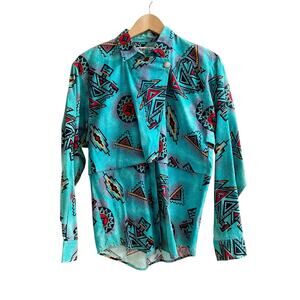 Wrangler Women's Brushpopper Vintage Aztec Button Front Long Sleeve Shirt Small